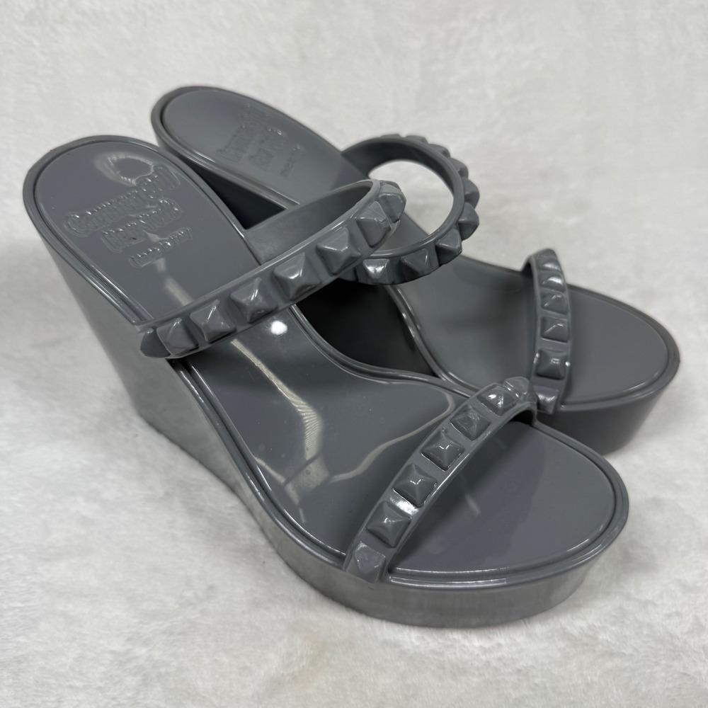 Carmen Sol Gray Studded Jelly Wedge Sandals Made Italy High Platform Shoes 6.5